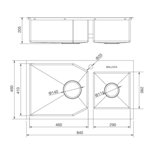 Chậu rửa bát Malloca MS 610A 3 Kích thước chậu rửa bát Malloca MS 610A
