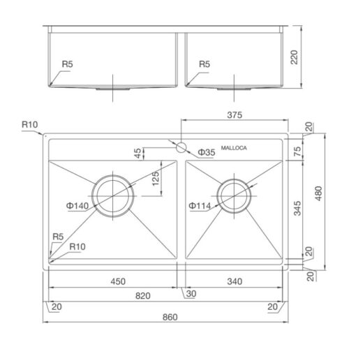 Chậu rửa bát Malloca MS 6304 3 Kích thước chậu rửa bát Malloca MS 6304