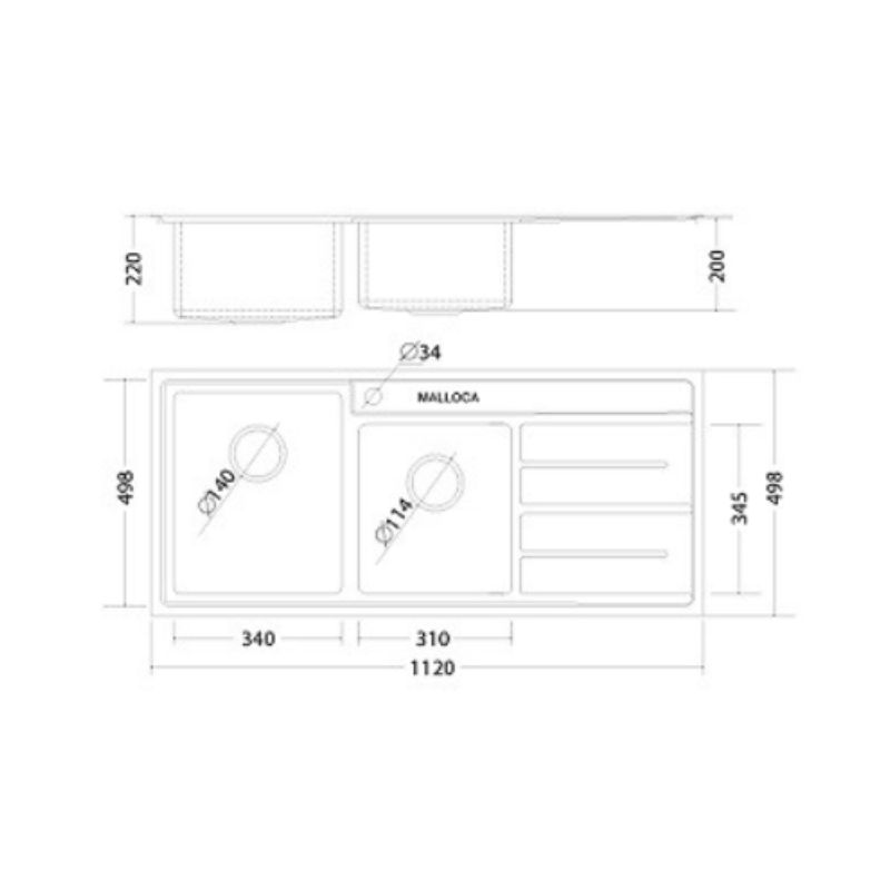 Kích thước chậu rửa bát Malloca MS 8808 Kích thước chậu rửa bát Malloca MS 8808