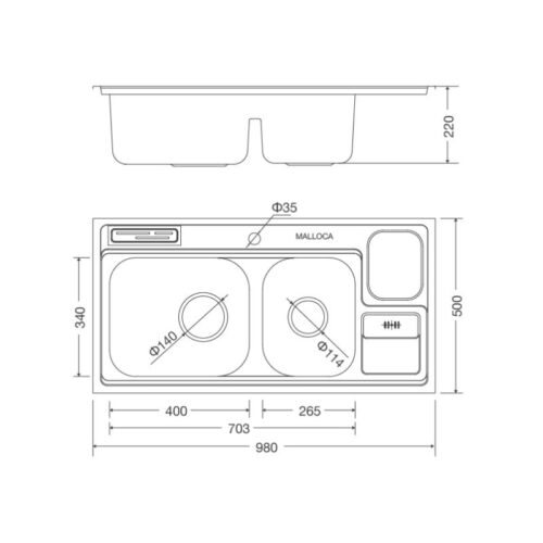 Chậu rửa bát Malloca MS 8809 3 Kích thước chậu rửa bát Malloca MS 8809