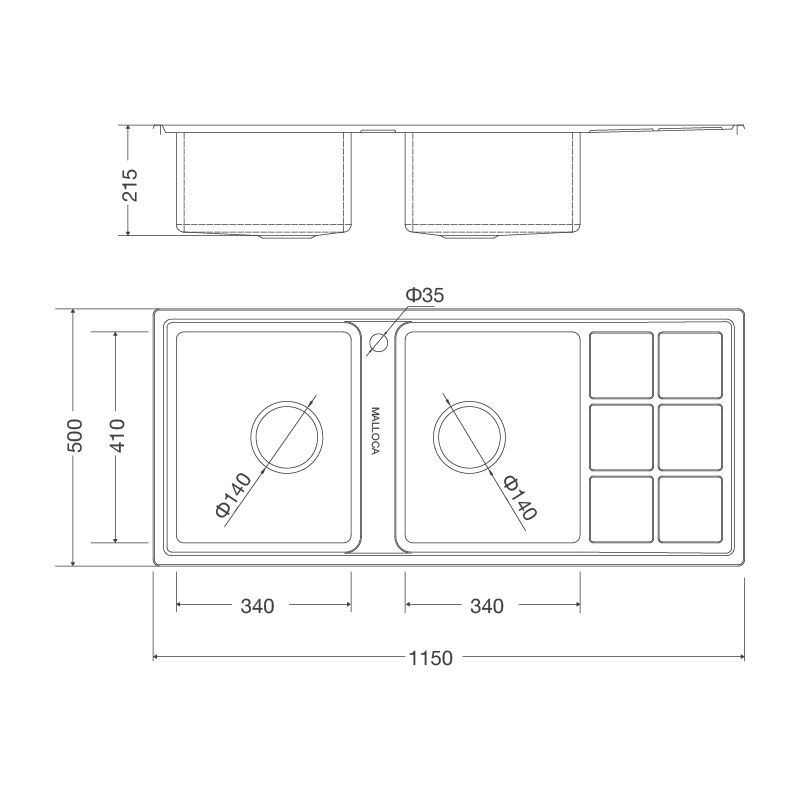 Kích thước chậu rửa bát Malloca MS 8815R Cánh Phải Kích thước chậu rửa bát Malloca MS 8815R Cánh Phải