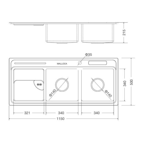 Chậu rửa bát Malloca MS 8816 3 Kích thước chậu rửa bát Malloca MS 8816