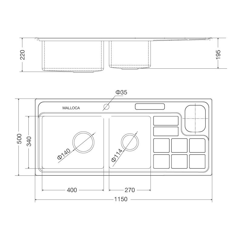 Kích thước chậu rửa bát Malloca MS 8817 Kích thước chậu rửa bát Malloca MS 8817