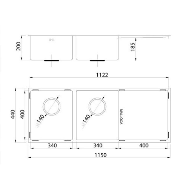 Kích thước chậu rửa bát Malloca MS 8818 Kích thước chậu rửa bát Malloca MS 8818