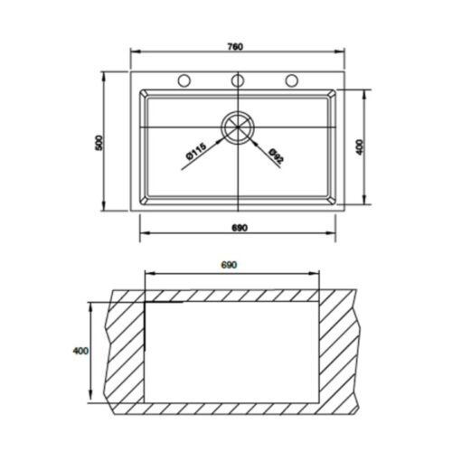 Chậu rửa chén bát Hafele HS G7650 565.84.581 3 Kích thước chậu rửa chén bát Hafele HS G7650 565.84.581
