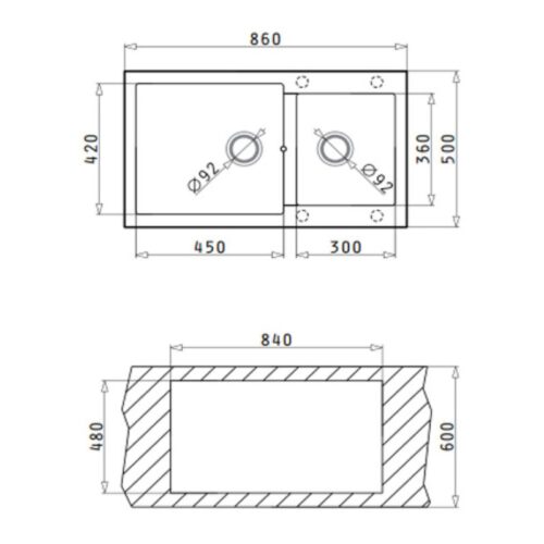 Chậu rửa chén bát Hafele HS G8650 565.83.251 3 Kích thước chậu rửa chén bát Hafele HS G8650 565.83.251