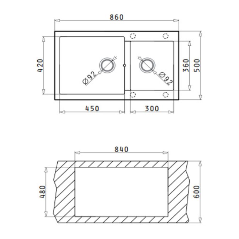 Kích thước chậu rửa chén bát Hafele HS G8650 565.83.251 Kích thước chậu rửa chén bát Hafele HS G8650 565.83.251