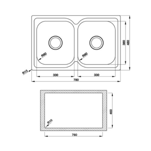 Chậu rửa chén bát Hafele Torino HS S7848 567.23.010 3 Kích thước chậu rửa chén bát Hafele Torino HS S7848 567.23.010