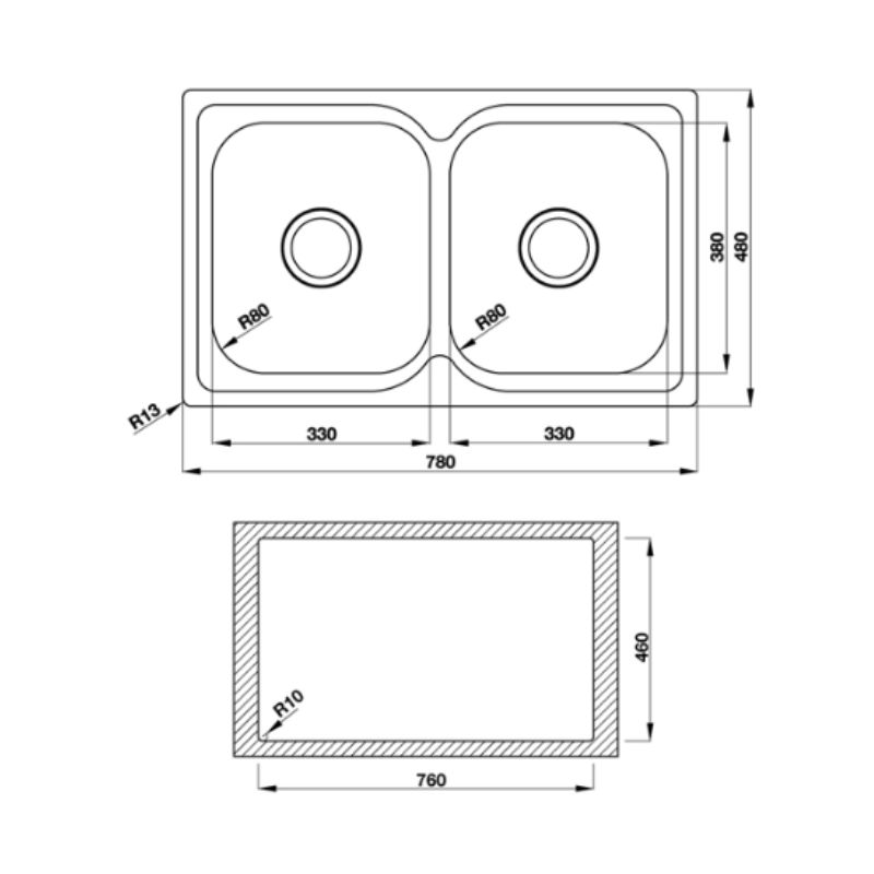 Kích thước chậu rửa chén bát Hafele Torino HS S7848 567.23.010 Kích thước chậu rửa chén bát Hafele Torino HS S7848 567.23.010