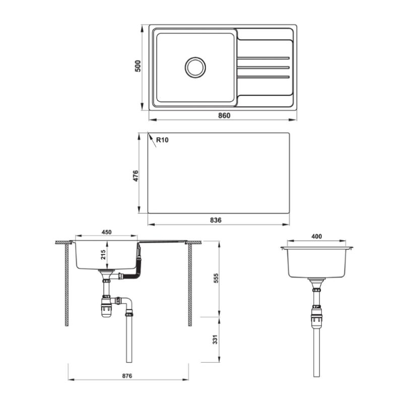 Kích thước chậu rửa chén bát Hafele VALERIAN HS-SS8650 567.20.266 Kích thước chậu rửa chén bát Hafele VALERIAN HS-SS8650 567.20.266
