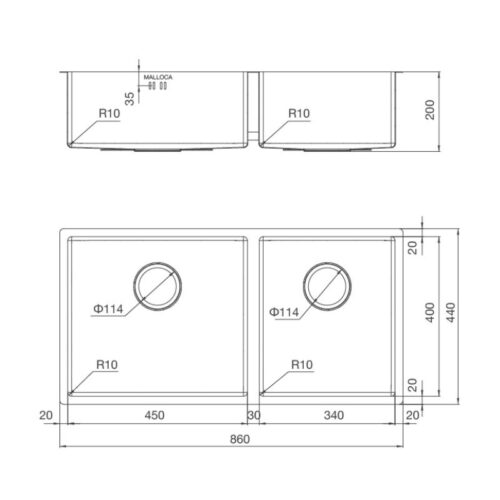 Chậu rửa chén bát thủ công Malloca MS 6065 3 Kích thước chậu rửa chén bát thủ công Malloca MS 6065