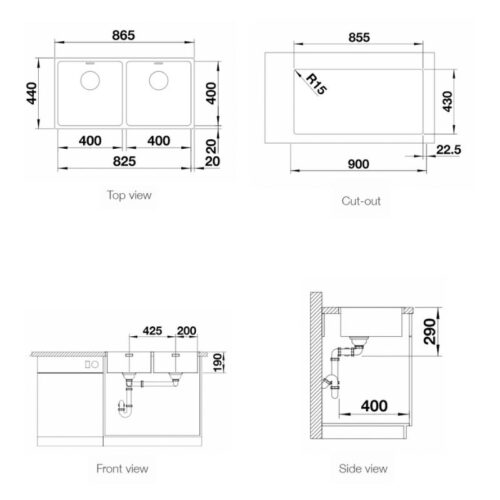 Chậu rửa chén Blanco ANDANO 400 IF 5 Kích thớc chậu rửa chén Blanco ANDANO 400 IF