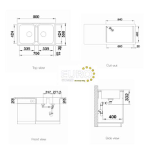 Chậu rửa chén Blanco LEMIS 8-IF 5 Kích thước chậu rửa chén Blanco LEMIS 8-IF