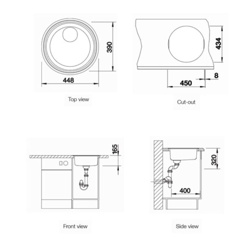 Kích thước chậu rửa chén Blanco RONDOSOL IF Kích thước chậu rửa chén Blanco RONDOSOL IF