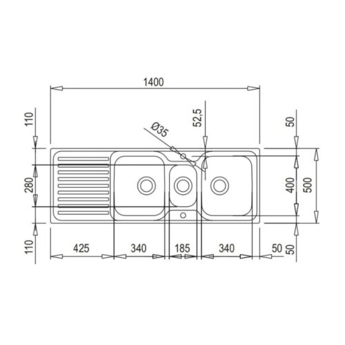 Chậu rửa inox TEKA CLASSIC 2½B 2½C 10119080 3 Kích thước chậu riawr Teka CLASSIC 2½B