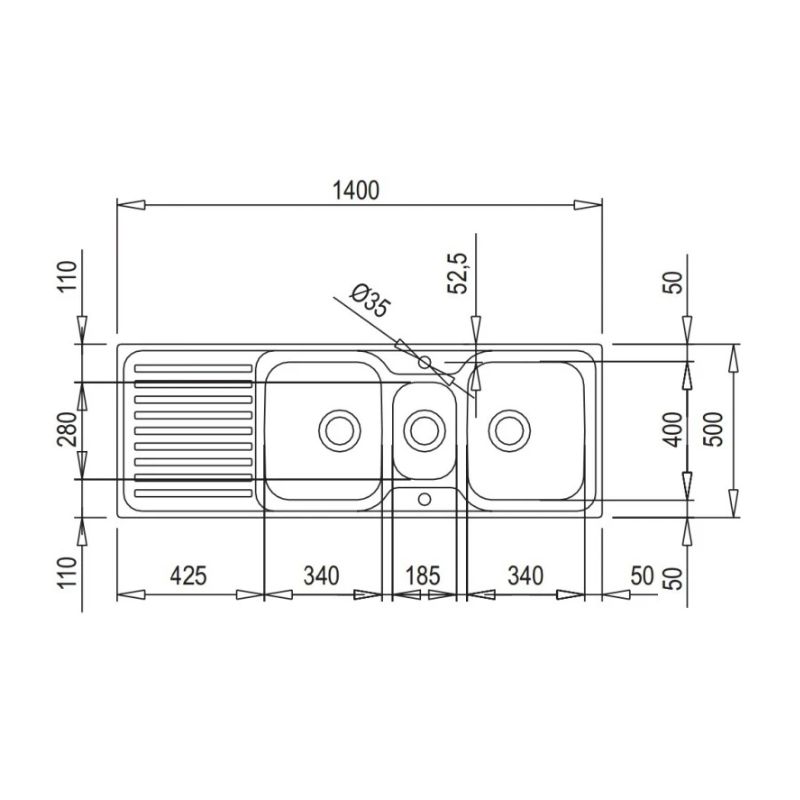 Kích thước chậu riawr Teka CLASSIC 2½B Kích thước chậu riawr Teka CLASSIC 2½B