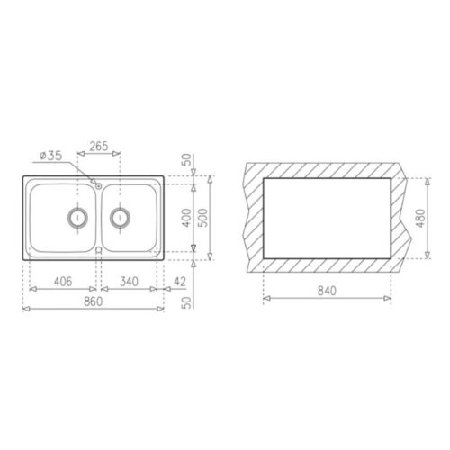 Chậu rửa Teka Classic 860.500.2B (2C) 3 Kích thước chậu rửa Teka Classic 860.500.2B (2C)