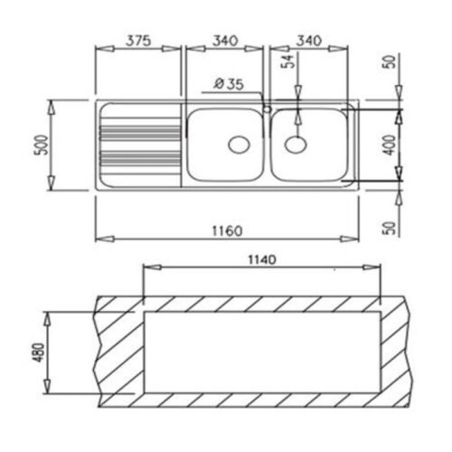 Chậu rửa Teka COSMOS 2B 1D 3 Kích thước chậu rửa Teka COSMOS 2B 1D