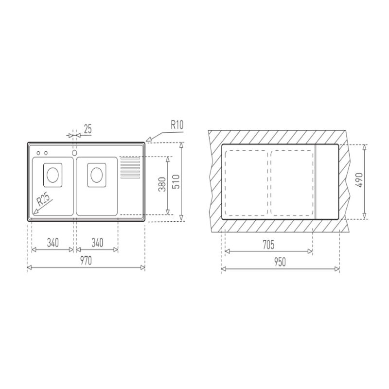 Kích thước chậu rửa Teka Frame 2B 1/2D Kích thước chậu rửa Teka Frame 2B 1/2D