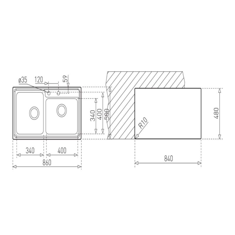 Kích thước chậu rửa Teka STAGE 2B S/STEEL Kích thước chậu rửa Teka STAGE 2B S/STEEL