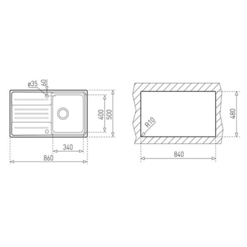 Kích thước chậu rửa Teka STAGE 45 1B 1D S/STEEL Kích thước chậu rửa Teka STAGE 45 1B 1D S/STEEL