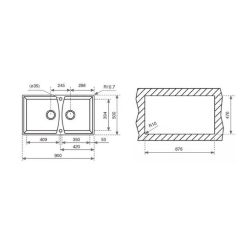 Chậu rửa Teka UNIVERSO 90 GT 3 Kích thước chậu rửa Teka UNIVERSO 90 GT