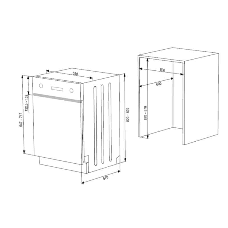 Kích thước Máy rửa chén bát âm bán phần Hafele HDW-HI60B 533.23.210 Kích thước Máy rửa chén bát âm bán phần Hafele HDW-HI60B 533.23.210