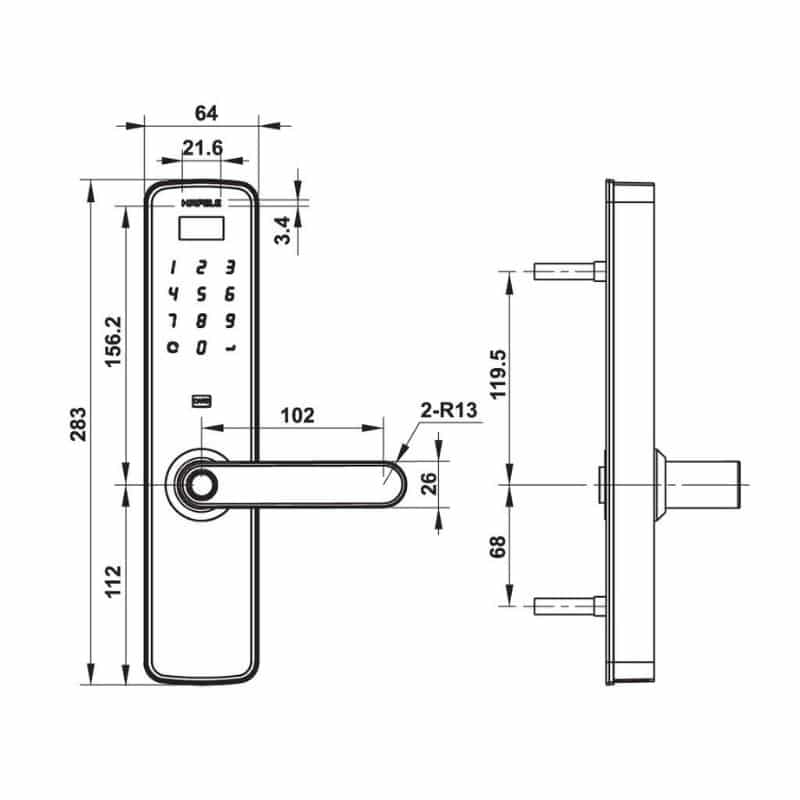Kích thước Khóa cửa điện tử Hafele DL7100 912.05.498 Kích thước Khóa cửa điện tử Hafele DL7100 912.05.498