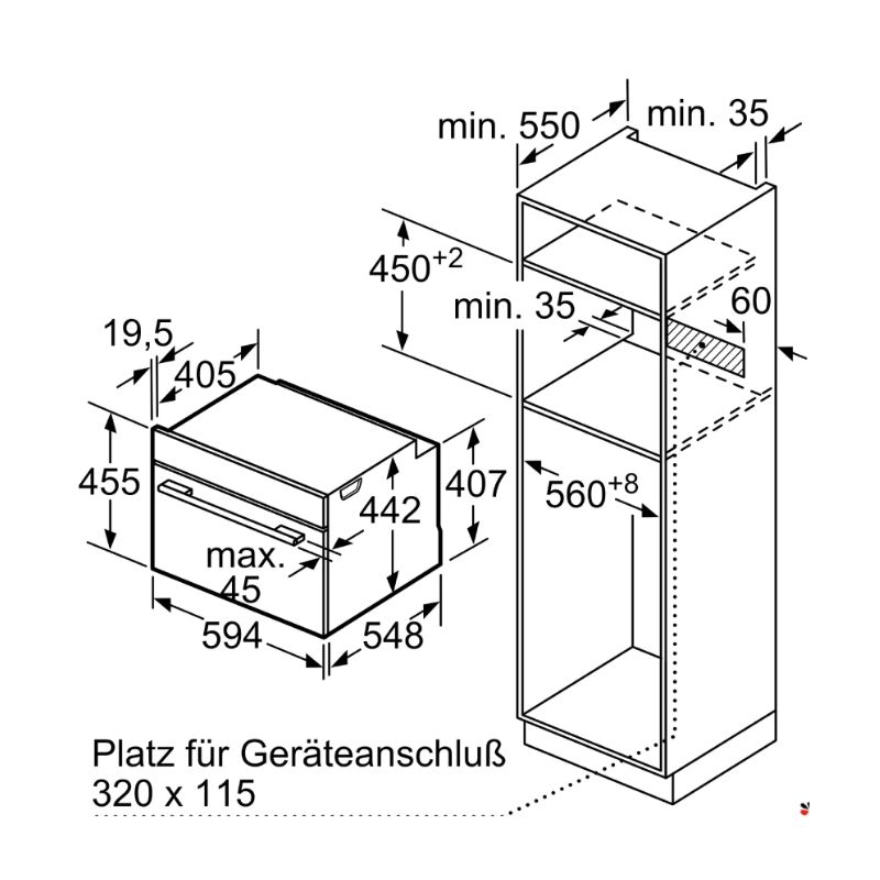 Kích thước lò hấp Bosch CDG634AB0 Kích thước lò hấp Bosch CDG634AB0