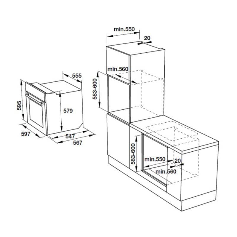Kích thước lò nướng âm tủ Hafele HO-KT60E 535.00.340 Kích thước lò nướng âm tủ Hafele HO-KT60E 535.00.340