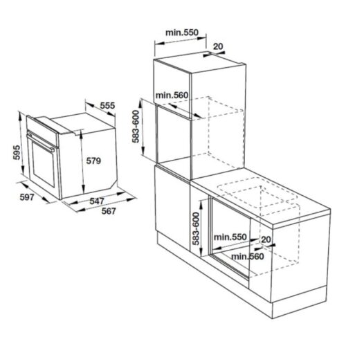 Lò nướng âm tủ Hafele HO-KT60F 535.00.350 4 Kích thước lò nướng âm tủ Hafele HO-KT60F 535.00.350