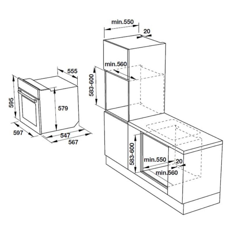 Kích thước lò nướng âm tủ Hafele HO-KT60F 535.00.350 Kích thước lò nướng âm tủ Hafele HO-KT60F 535.00.350