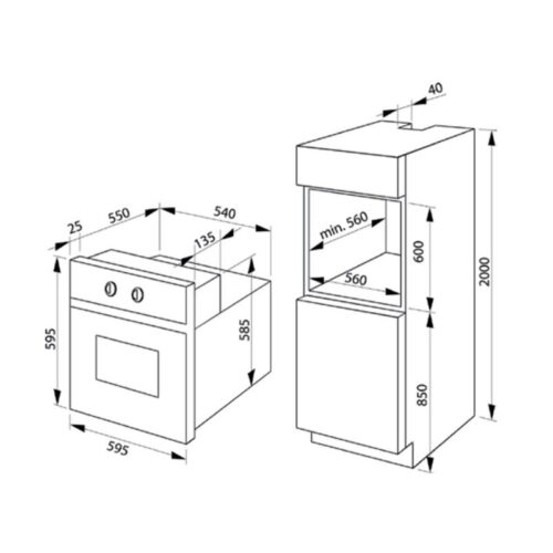 Lò nướng âm tủ ICONIC Hafele 535.02.721 3 Kích thước lò nướng âm tủ ICONIC Hafele 535.02.721