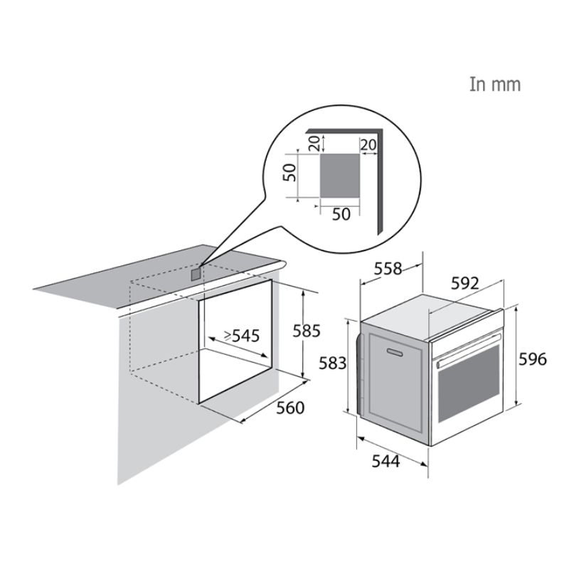 Kích thước lò nướng Brandt BXP6555B Kích thước lò nướng Brandt BXP6555B