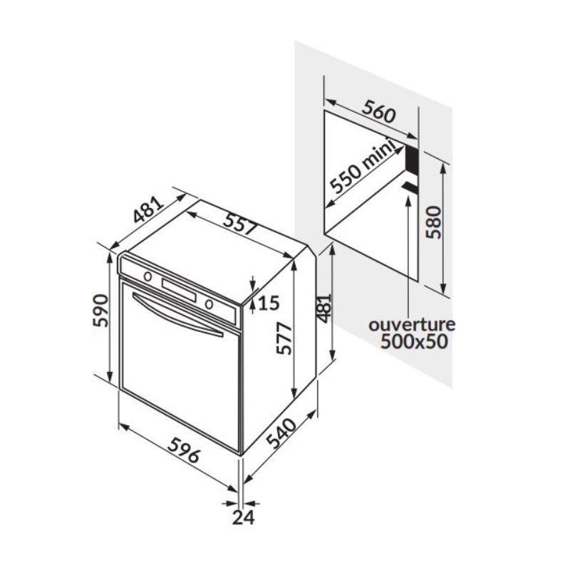 Kích thước lò nướng đa năng 5 chức năng Rosieres RFI 4064 MIN Kích thước lò nướng đa năng 5 chức năng Rosieres RFI 4064 MIN