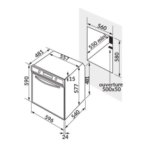 Lò nướng điện 7 chức năng Rosieres RF 43 IN 3 kích thước lò nướng điện 7 chức năng Rosieres RF 43 IN