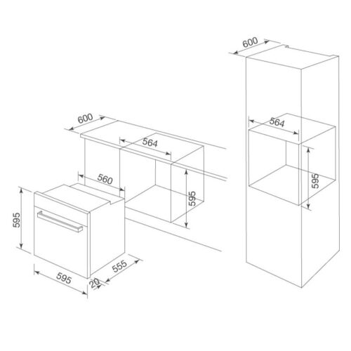 Kích thước lò nướng điện âm tủ MALLOCA MOV-65 PYRO