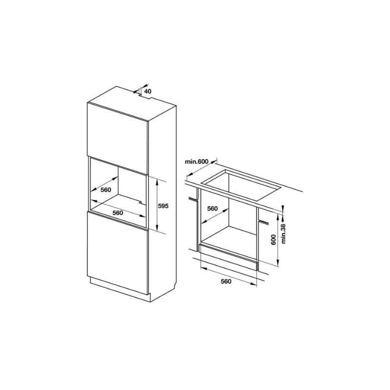 Kích thước lò nướng điện độc lập Hafele HO-F38A 538.01.210 Kích thước lò nướng điện độc lập Hafele HO-F38A 538.01.210