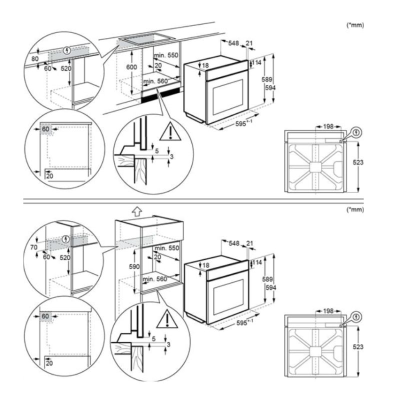 Kích thước lò Nướng Electrolux KODGH70TXA Kích thước lò Nướng Electrolux KODGH70TXA