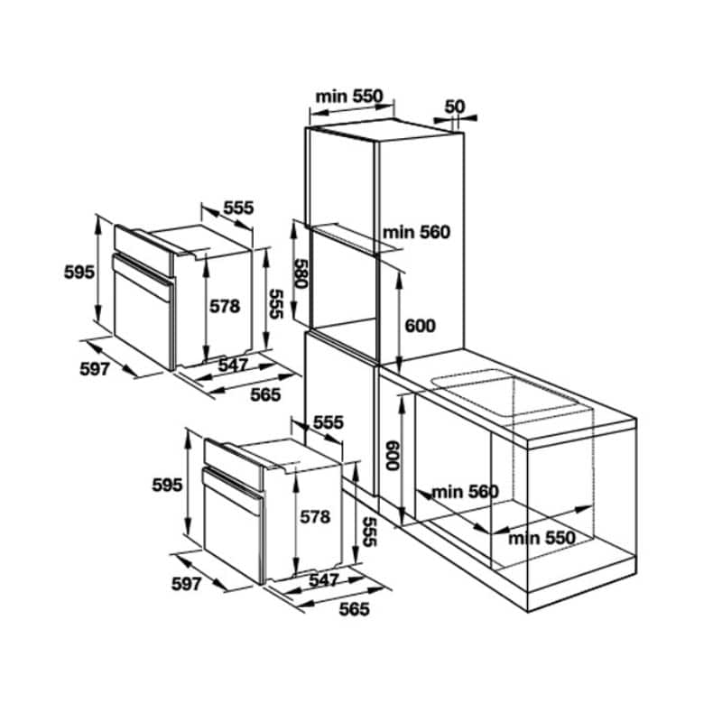 Kích thước lò nướng Hafele 535.00.280 Kích thước lò nướng Hafele 535.00.280