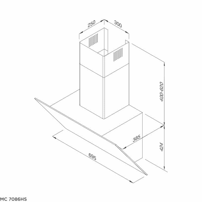 Kích thước máy hút khói khử mùi áp tường dạng nghiêng MALLOCA MC 7086HS Kích thước máy hút khói khử mùi áp tường dạng nghiêng MALLOCA MC 7086HS