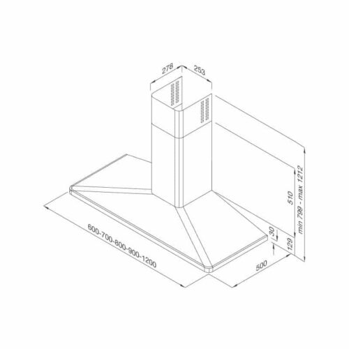 Kích thước máy hút khói khử mùi áp tường MALLOCA VARESE-K5020