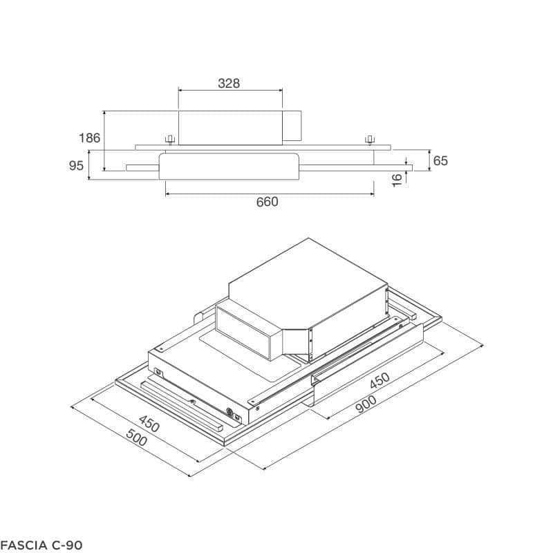 Kích thước máy hút khói khử mùi MALLOCA FASCIA C-90 Kích thước máy hút khói khử mùi MALLOCA FASCIA C-90