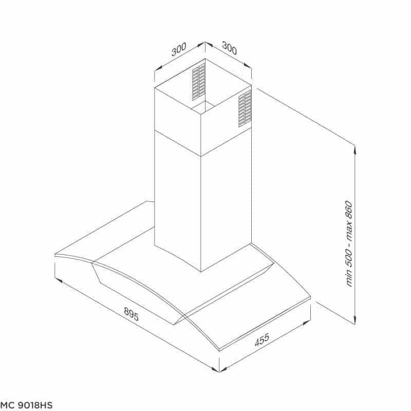 Kích thước máy hút khói khử mùi Malloca MC 7018HS Kích thước máy hút khói khử mùi Malloca MC 7018HS