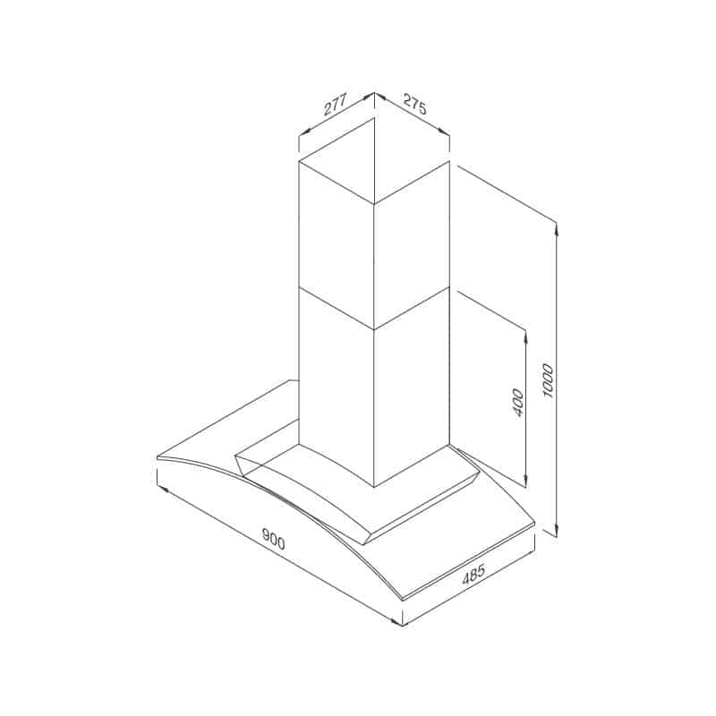 Kích thước máy hút khói khử mùi MALLOCA MC 9078-900 Kích thước máy hút khói khử mùi MALLOCA MC 9078-900