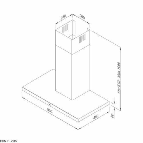 Kích thước máy hút khói khử mùi MALLOCA MIN F-205