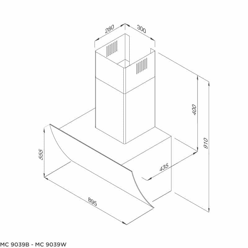 Kích thước máy hút khử mùi áp tường MALLOCA MC 9039W Kích thước máy hút khử mùi áp tường MALLOCA MC 9039W
