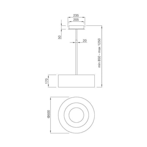 Kích thước máy hút khử mùi đảo Mallca MOON-I230F