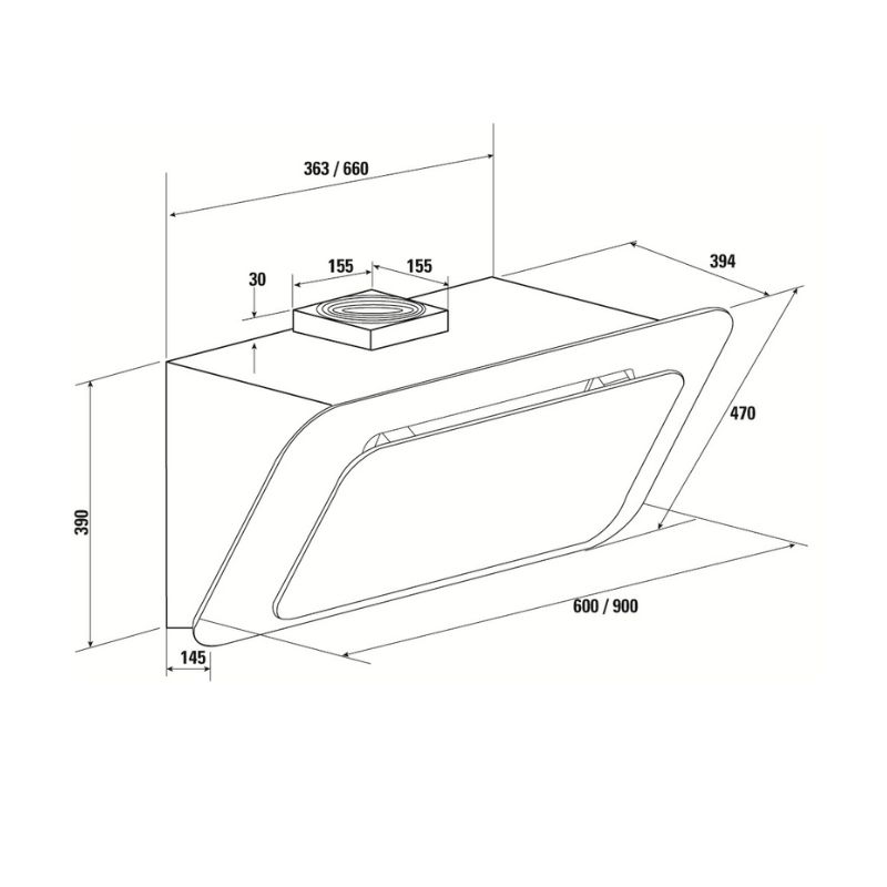 Kích thước máy hút mùi Brandt BHV6961B Kích thước máy hút mùi Brandt BHV6961B