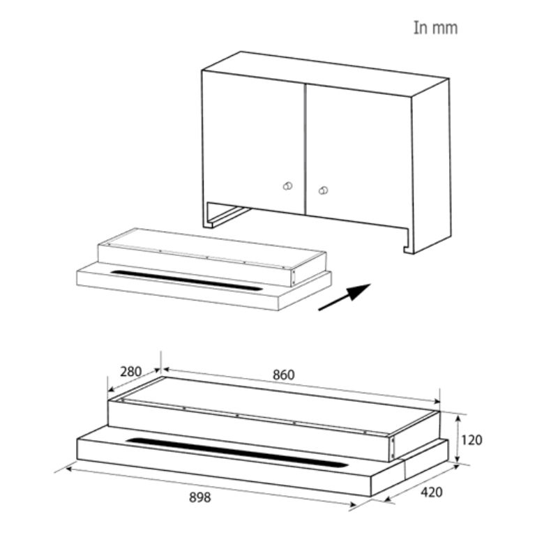 Kích thước máy hút mùi Brandt Slim AI1790X Kích thước máy hút mùi Brandt Slim AI1790X